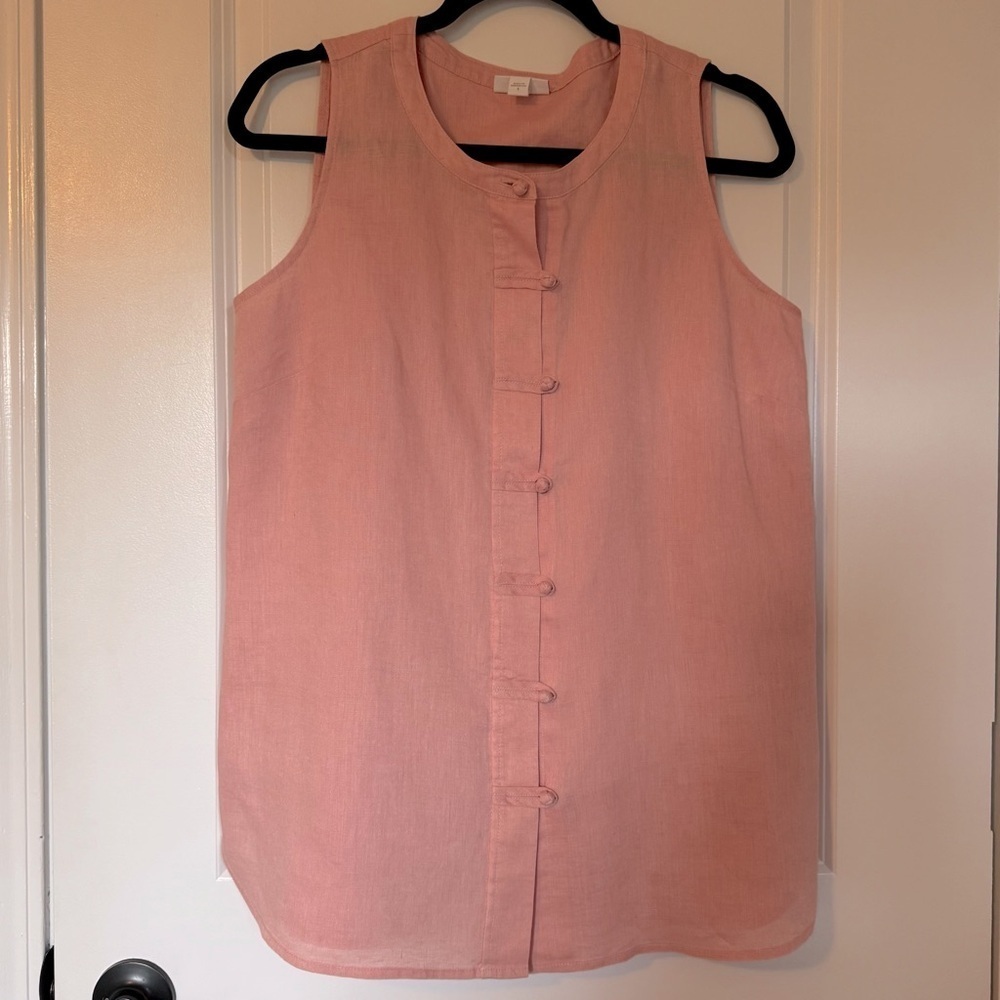 J. Jill 100% Linen Pink Sleeveless Mandarin Collar Small Blouse